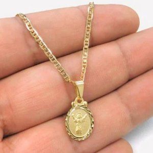 14K Gold Filled Divino Nino Necklace Charm Pendant 16" Kids Childrens/Baby Jesus